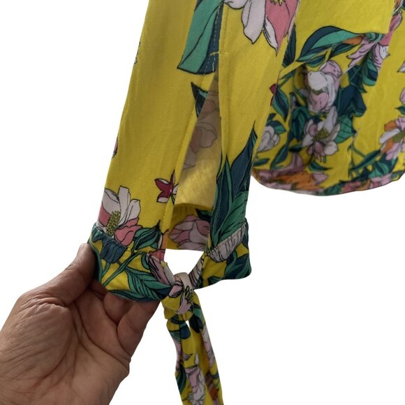 Free People Yellow Floral Long-Sleeve Blouse Tie Detail/Button Closure size M - Picture 5 of 11